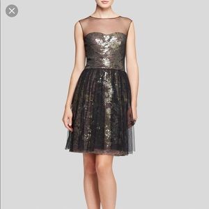 NWT Vera Wang Black Dress Illusion Metallic Lace